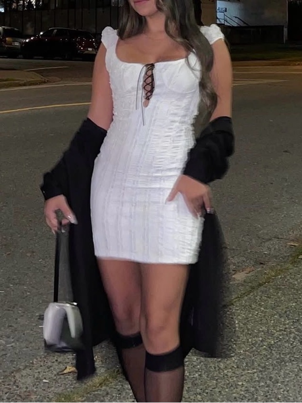 Peppermayo White Lace-Up Mini Dress